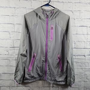 Under Armour All Season Gray Purple Full Windbreaker Jacket Fitted Sz Lg